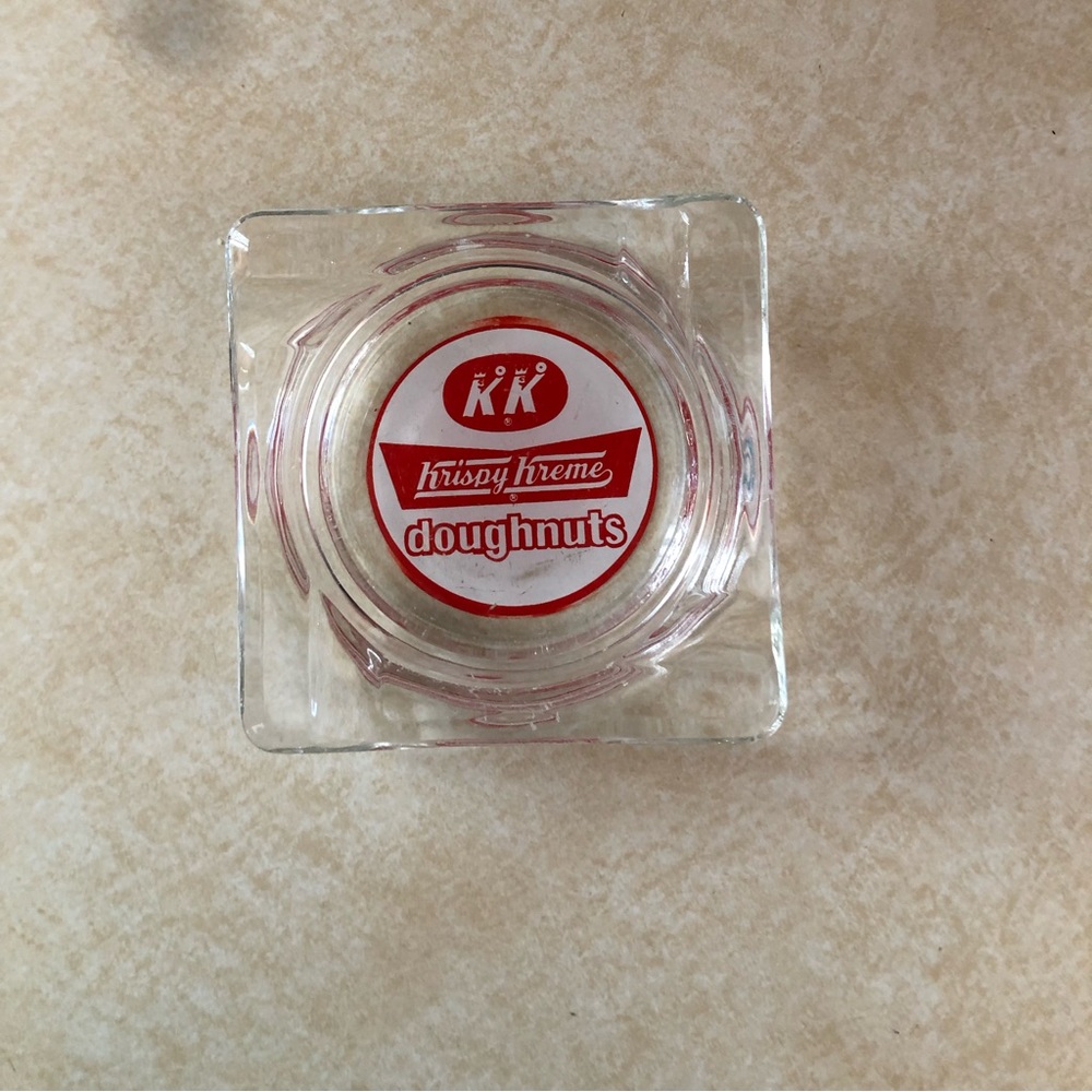 Vintage glass Kristy Kreme doughnuts ashtray.